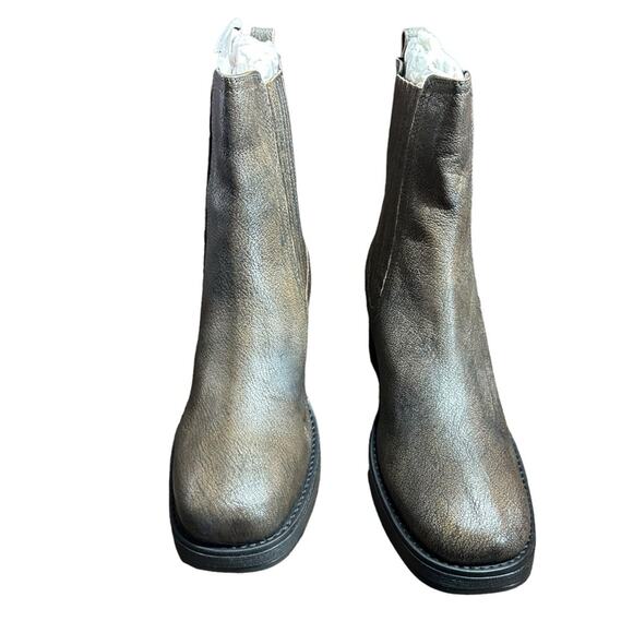 Kenneth Cole Jet Black Antique Gold Leather Chelsea Boots Chunky Heel Size 11 - Picture 3 of 12